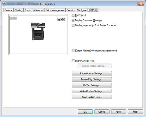 Available Operations In The Settings Tab