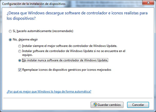 no installar no software de controlador delaware windows update