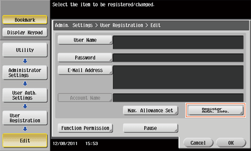 Registering User Authentication Information