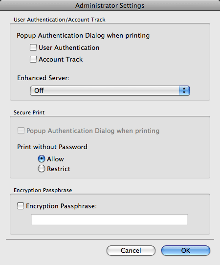 Pop up driver for account track on mac konica minolta