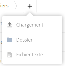 le menu Nouveau fichier/dossier/téléversement.