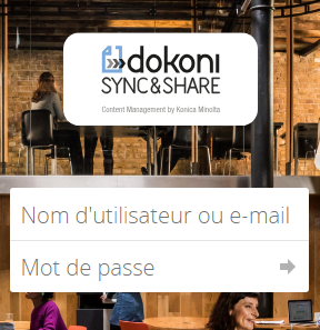 Écran de connexion dokoni SYNC & SHARE.