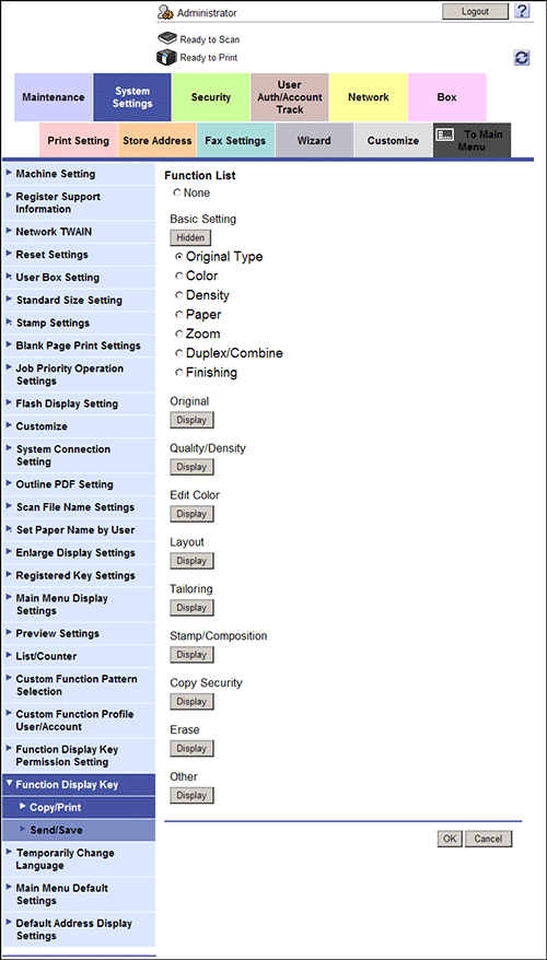Selecting Function Keys to be Displayed on the Main Screen (Individual ...