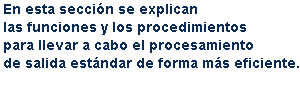 En esta sección se explican las funciones y los procedimientos para llevar a cabo el procesamiento de salida estándar de forma más eficiente.